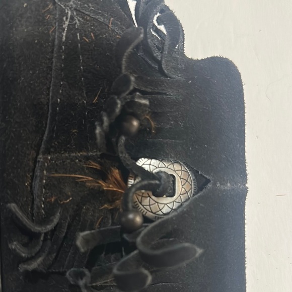 Minnetonka Black Suede Moccasin Boots w side zipper and silver embellishment - Picture 12 of 12